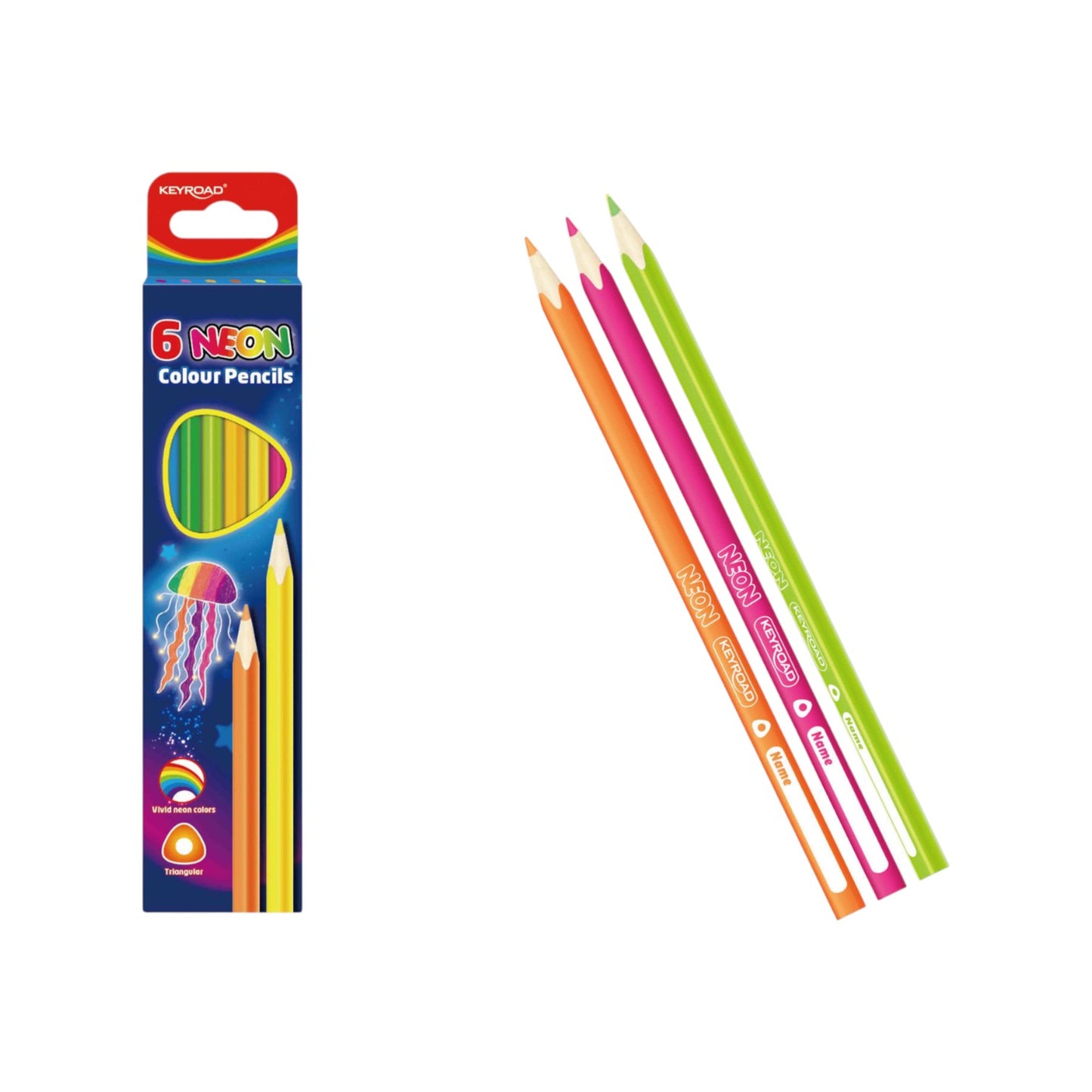 Keyroad Wooden pencils 6 colors, neon,, Model KR971754