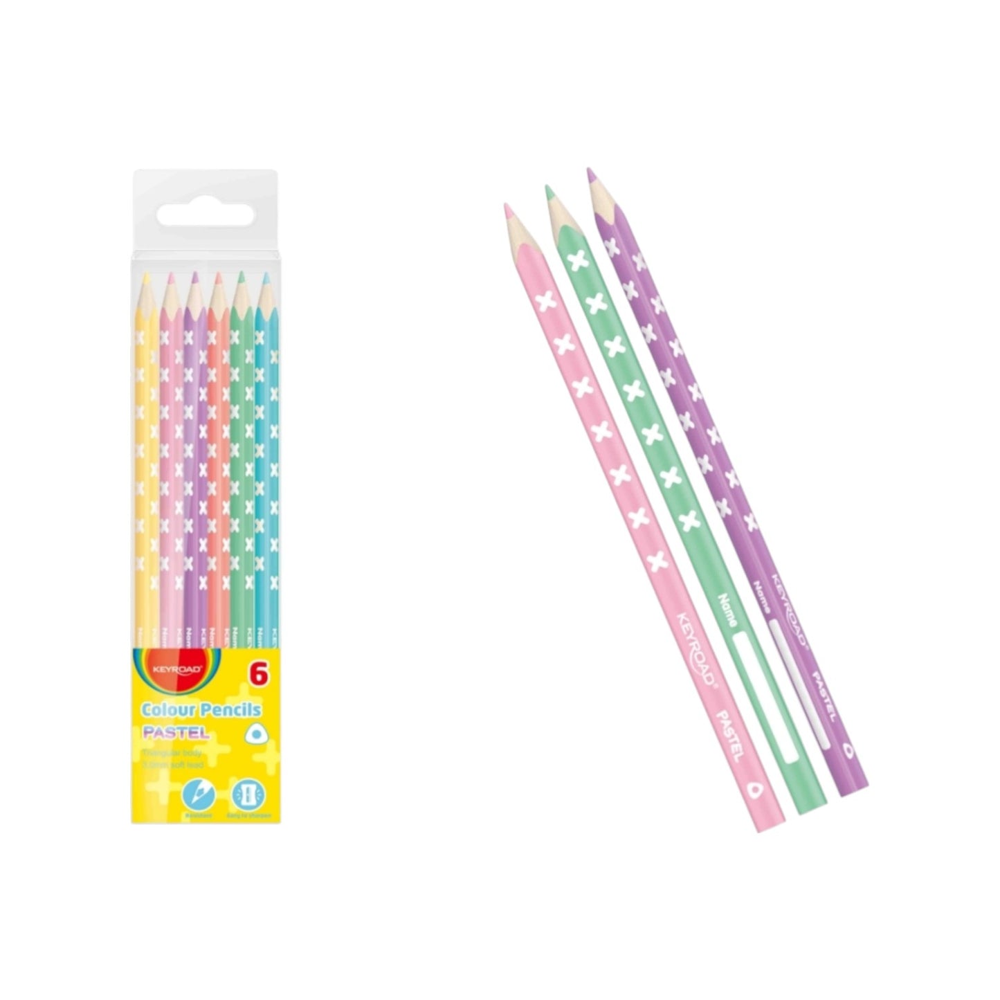 Wooden Pencils, Triangle, 6 Pastel Colors, Keyroad Model: KR971871
