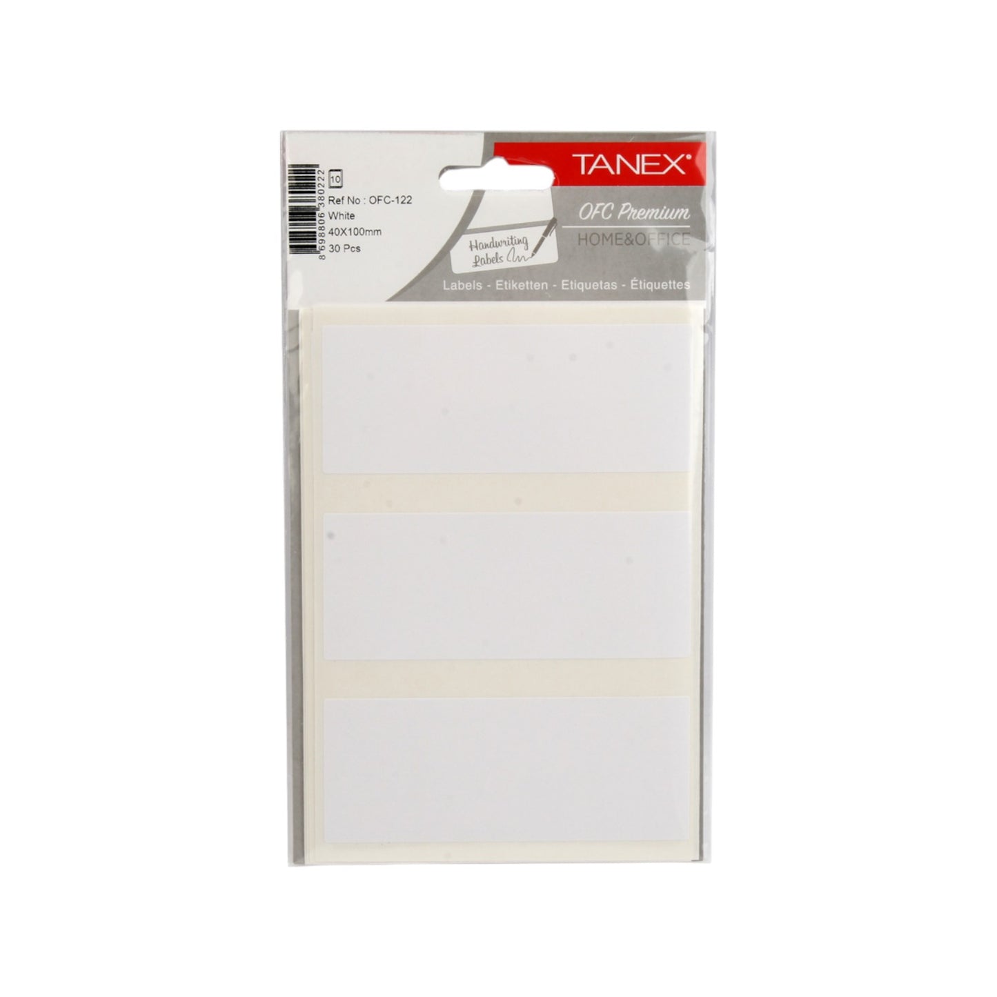 Handwriting label, White Rectangular 10 Sheets 3 Rectangles, 100 x 48 mm A5 - Tanex OFC-122