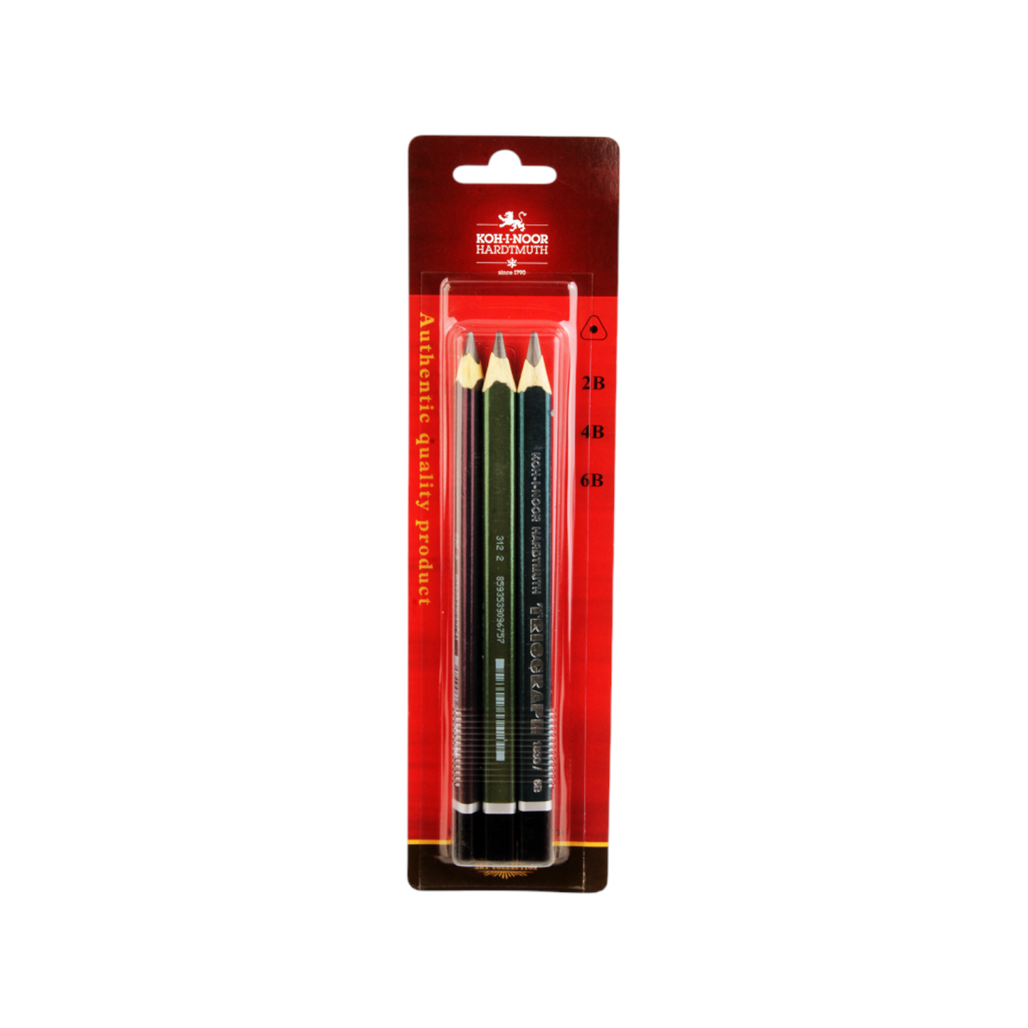 Koh-I-Noor Set of 3 Jumbo Pencils Triangular 2B-4B-6B Grades