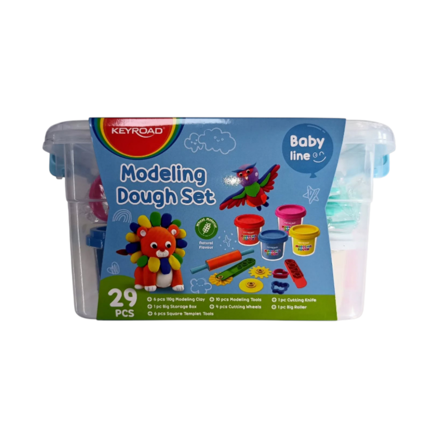 Keyroad Clay Pieces – Plastic Box with 6 Jars (110g each) + Rolling Pin + Shaping Knife + 3 Cutting Wheels + 16 Molds