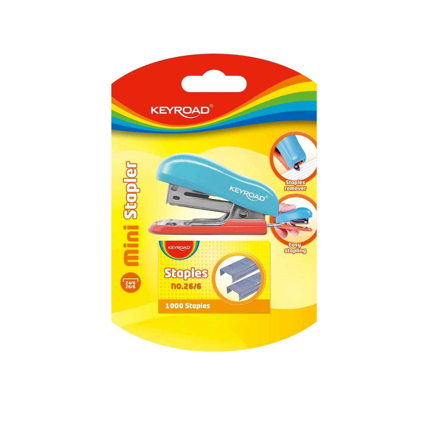 Keyroad Mini Stapler 20 Sheets, Size 24/26/6 + 1000 Staples, 1 Piece on Card