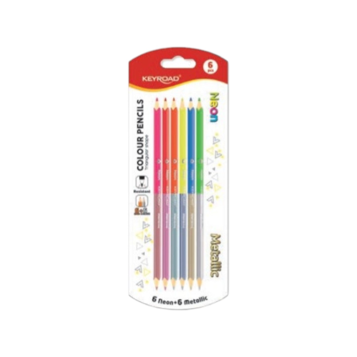 Keyroad Duo Colored Pencils Set, 6 Double-Ended Pencils Neon × Metallic, Triangular Shape
