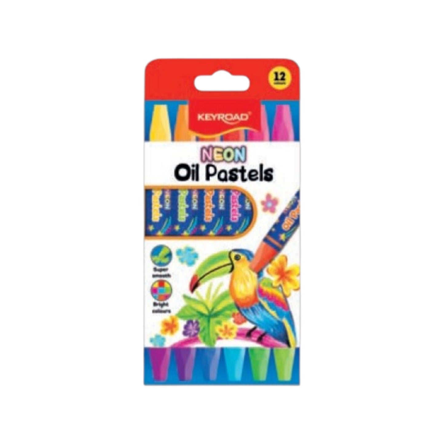 Keyroad Neon Oil Pastel Wax Crayon Set, 12 Colors, Hexagonal Shape