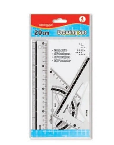 Keyroad Transparent Geometry Set 4 Pieces with 20cm Ruler