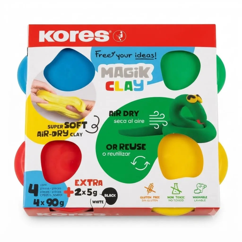 Kores Magic Clay Air-Dry Clay Set Jar 40 g 4 Colors Model 34241