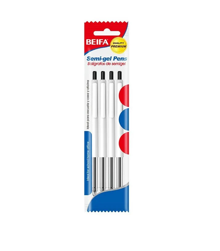 Semi-Gel Pen Set, Black, 4 Pieces, 0.7 mm, Model TB2-4A2