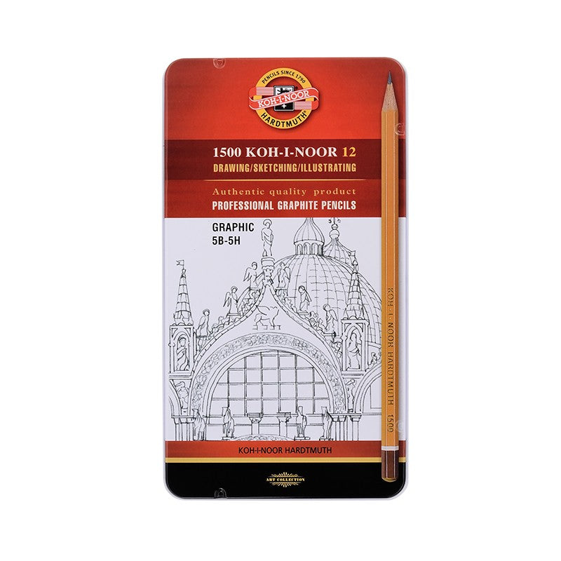 Set of 12 Hexagonal HB:10H Grade Pencils - Koh-I-Noor Technic - Model 1502/1