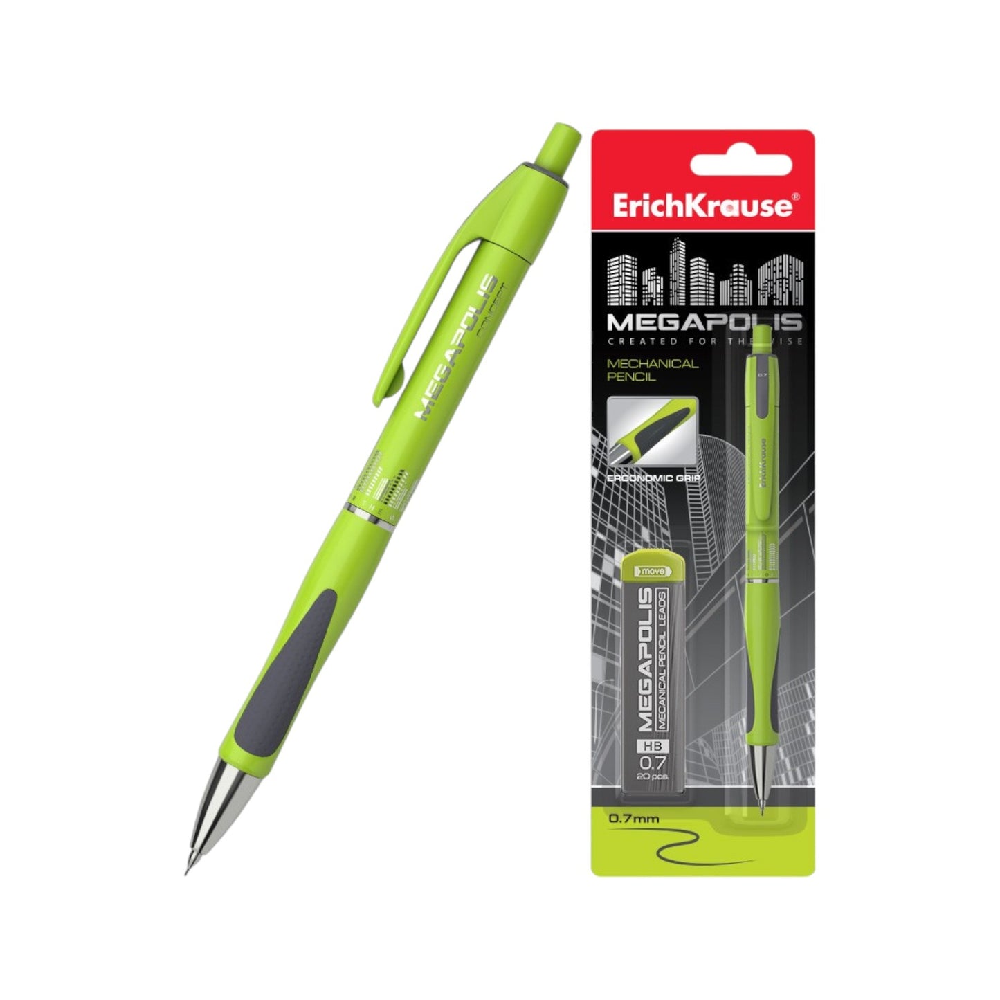 Erich Krause 0.7mm HB Mechanical Pencils Set with 20 Leads in Blister
