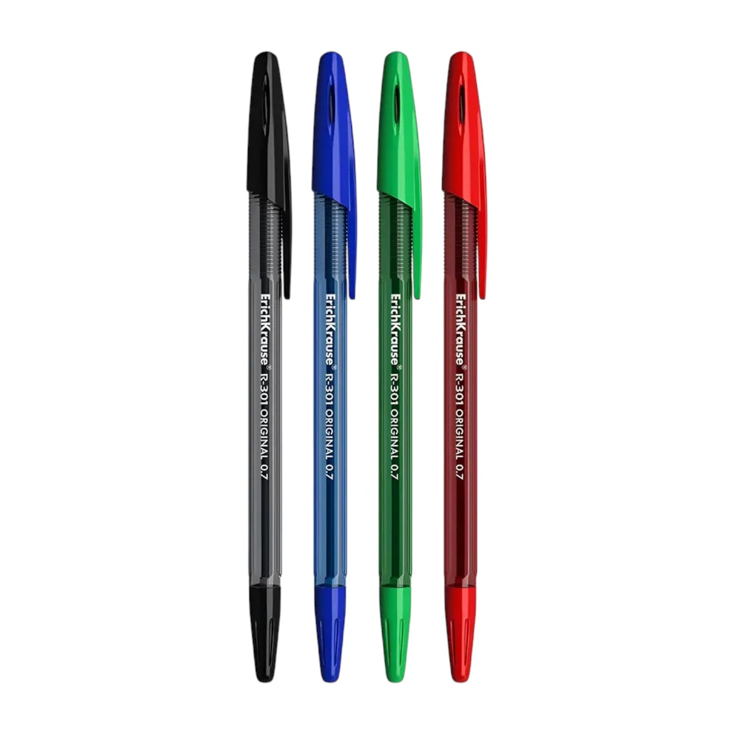 Erich Krause Ballpoint Pen Set - 4 Pieces (red, blue, black, green) - 0.7 mm Model R301 ORIGINAL