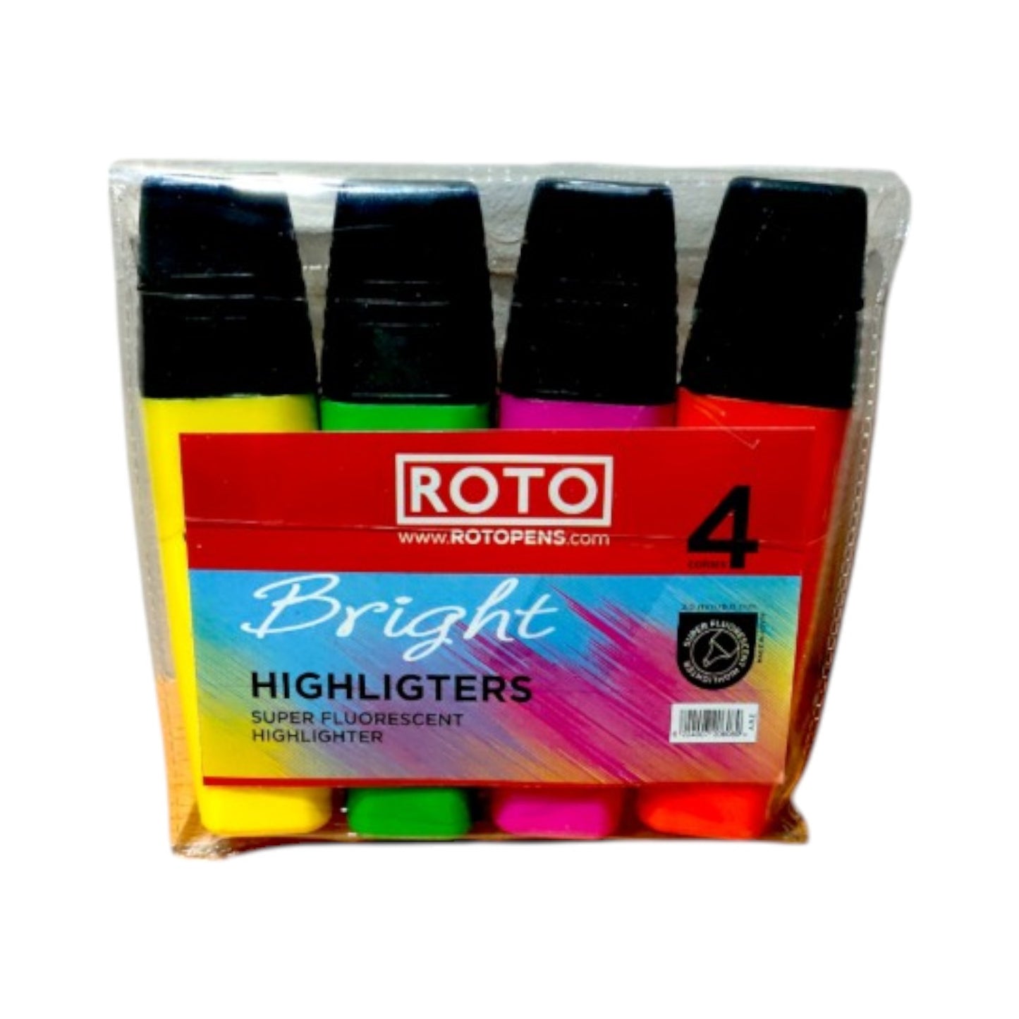 Roto Bright Text Highlighter, Set Of 4 Markers, 2-6mm, Multicolor