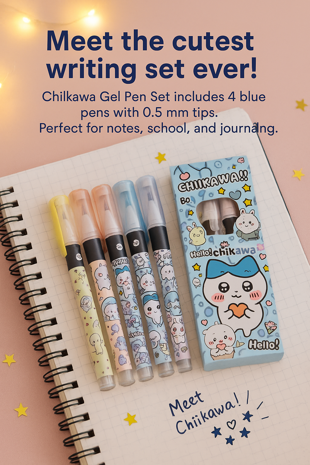 Ehikawa Gel Pen 4 Blue Pens Set 0.5 mm