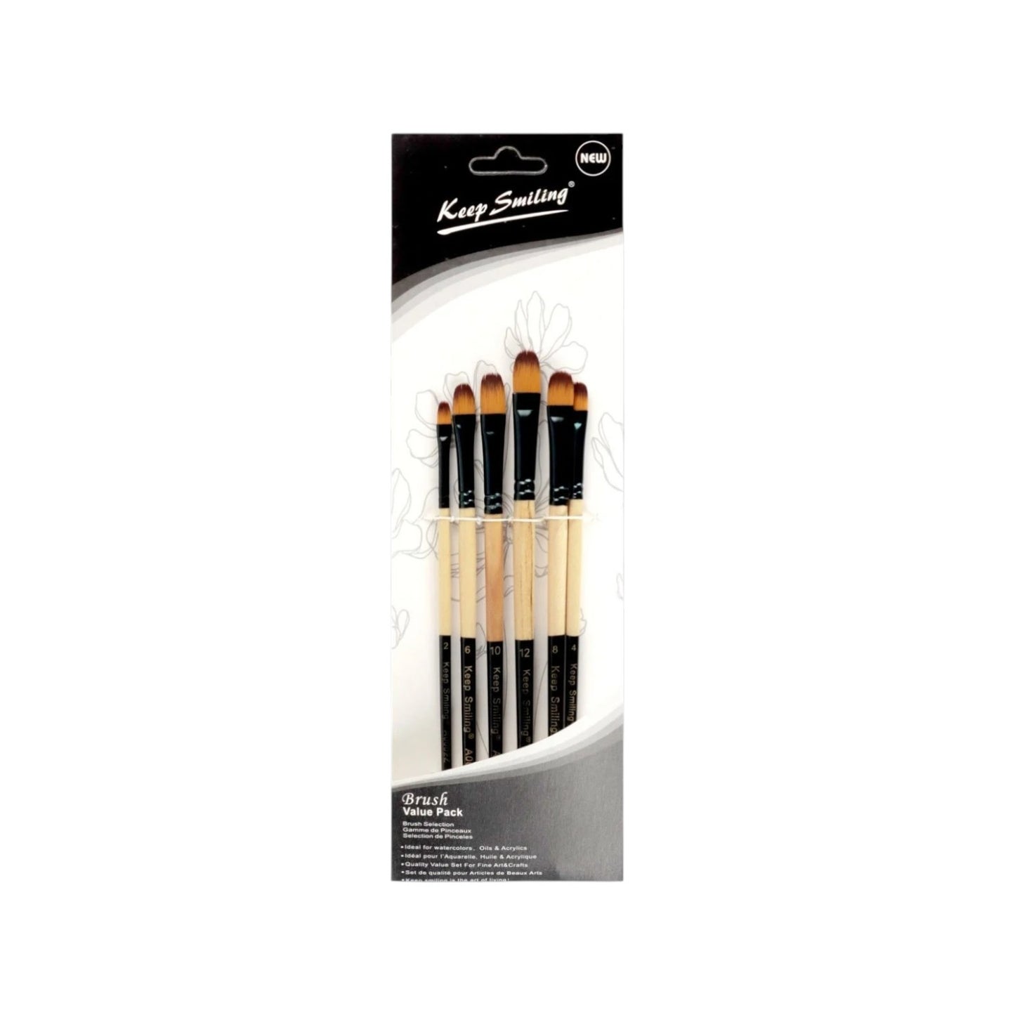 Keep Smiling Set of 5 Flat Brushes