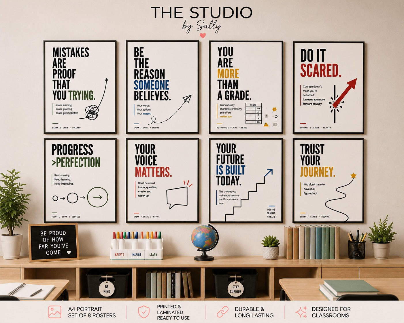 A4 Portrait Motivational Classroom Poster Set – Set of 8