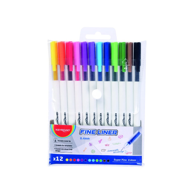 KEYROAD Fine Liner 0.4mm, Crystal Grip Zone, 12 colors/Bag