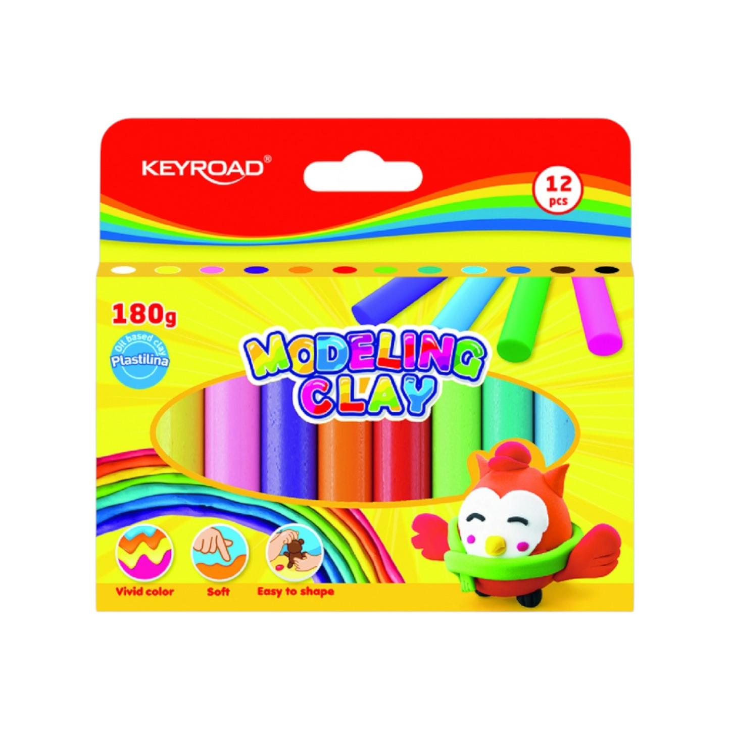 Keyroad Colored Modeling Clay – 180g Box of 12 Sticks – Model KR971796