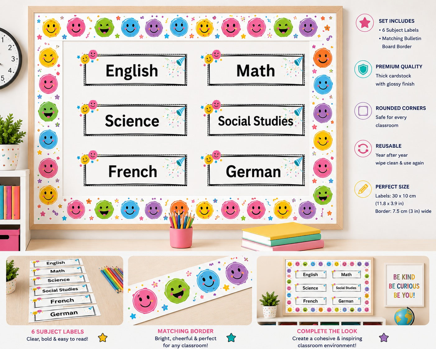Smiley Faces Subject Labels – Set of 6