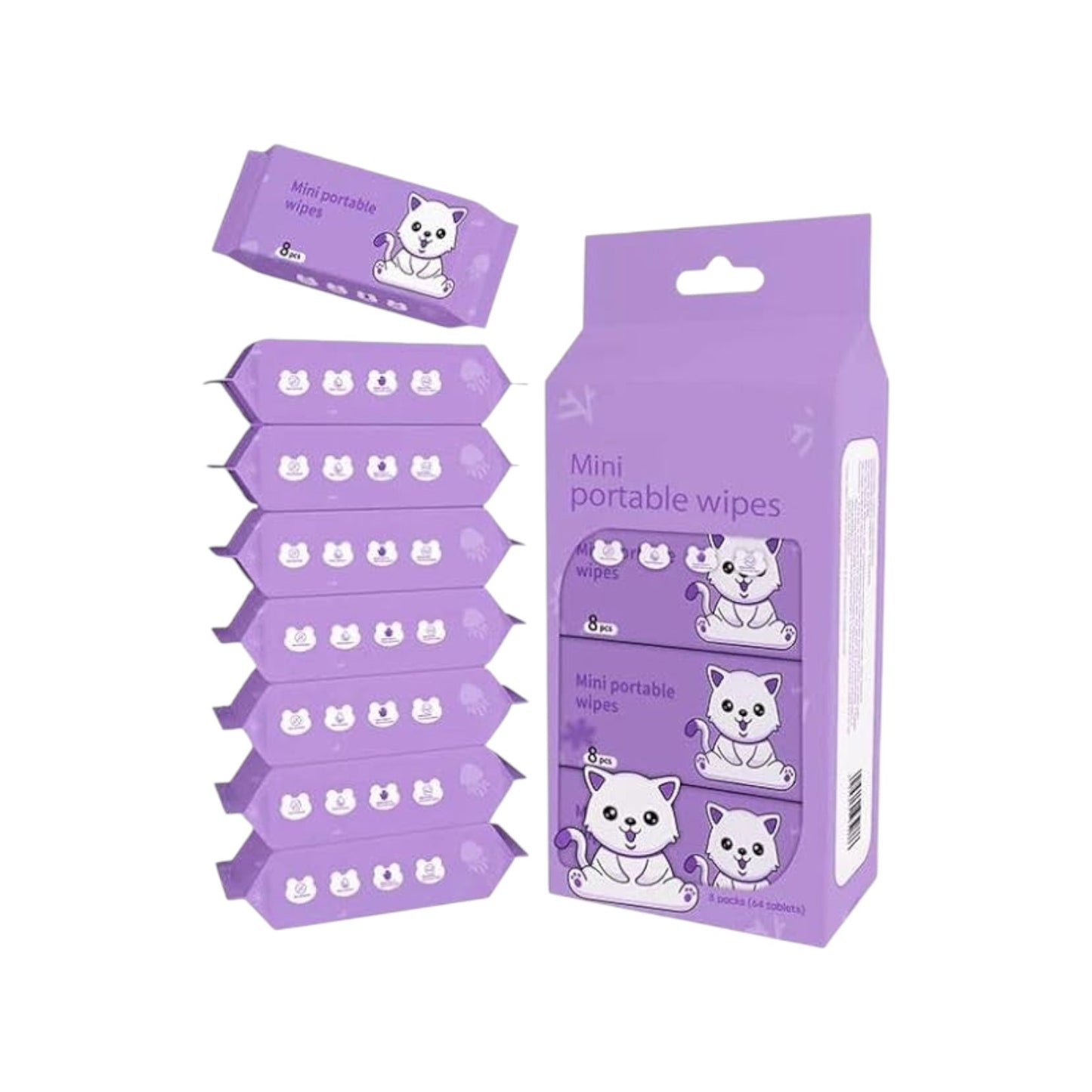 Mini Disposable Baby Wipes, 8 Pack, Mini Wipes for Hand, Face, and Home 8 Per Pack