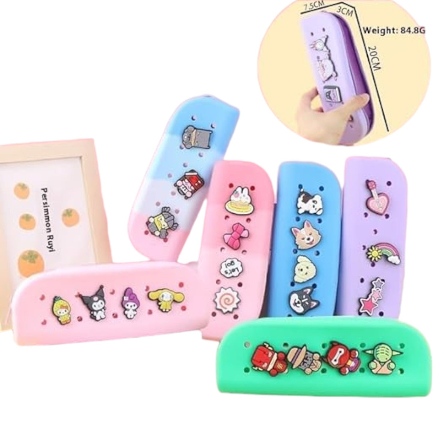 Silicone Pencil Case for Kids (Mulitcolors) – Waterproof Cartoon Charms (Random 4pcs)