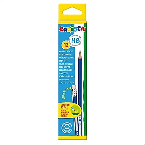 Carioca hb graphite pencils box with eraser - 12 pieces