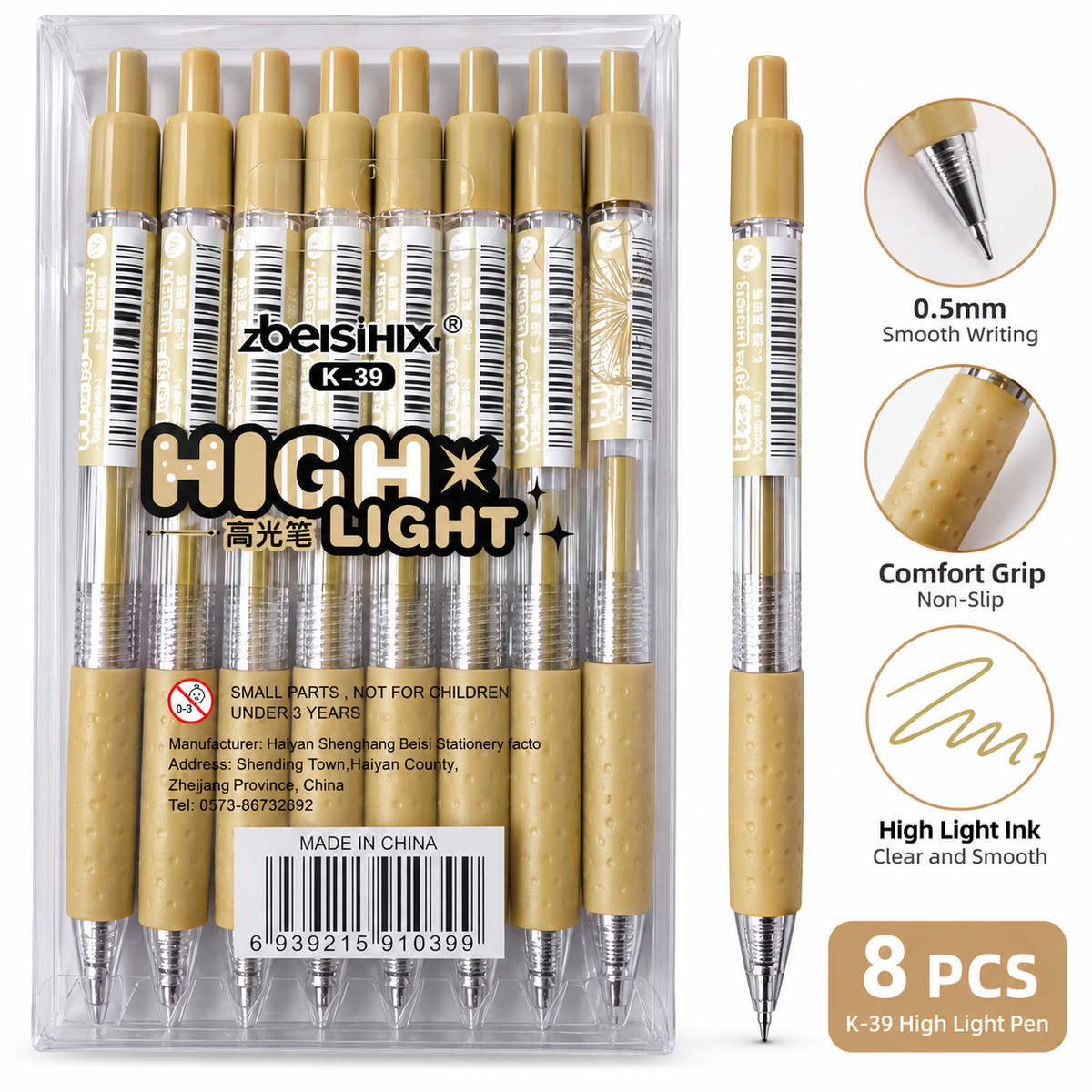 English: Beisihx K-39 High Light Pens – Set of 8