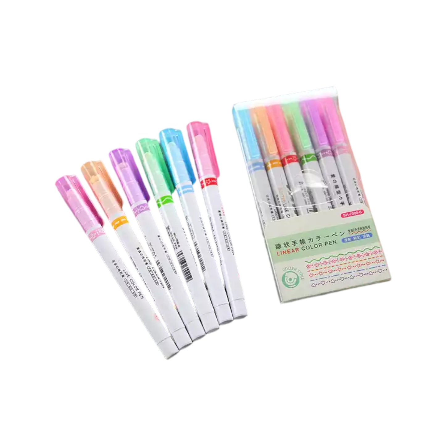 Linear Roller Color Pens Highlighters with 6 Different Curve Shapes Designer Roller Curve Highlighter Pens For Study Highlighter Pens