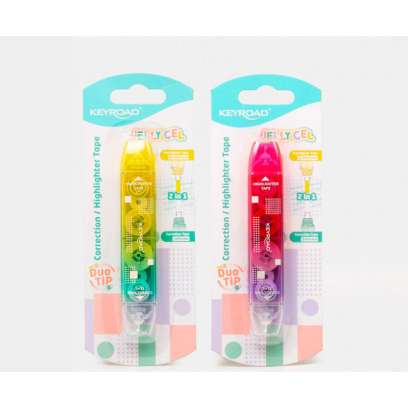 Keyroad Correction Tape 5 mm × 5 m + Highlighter 5 mm × 4.5 m 2×1, 1 Piece on Card