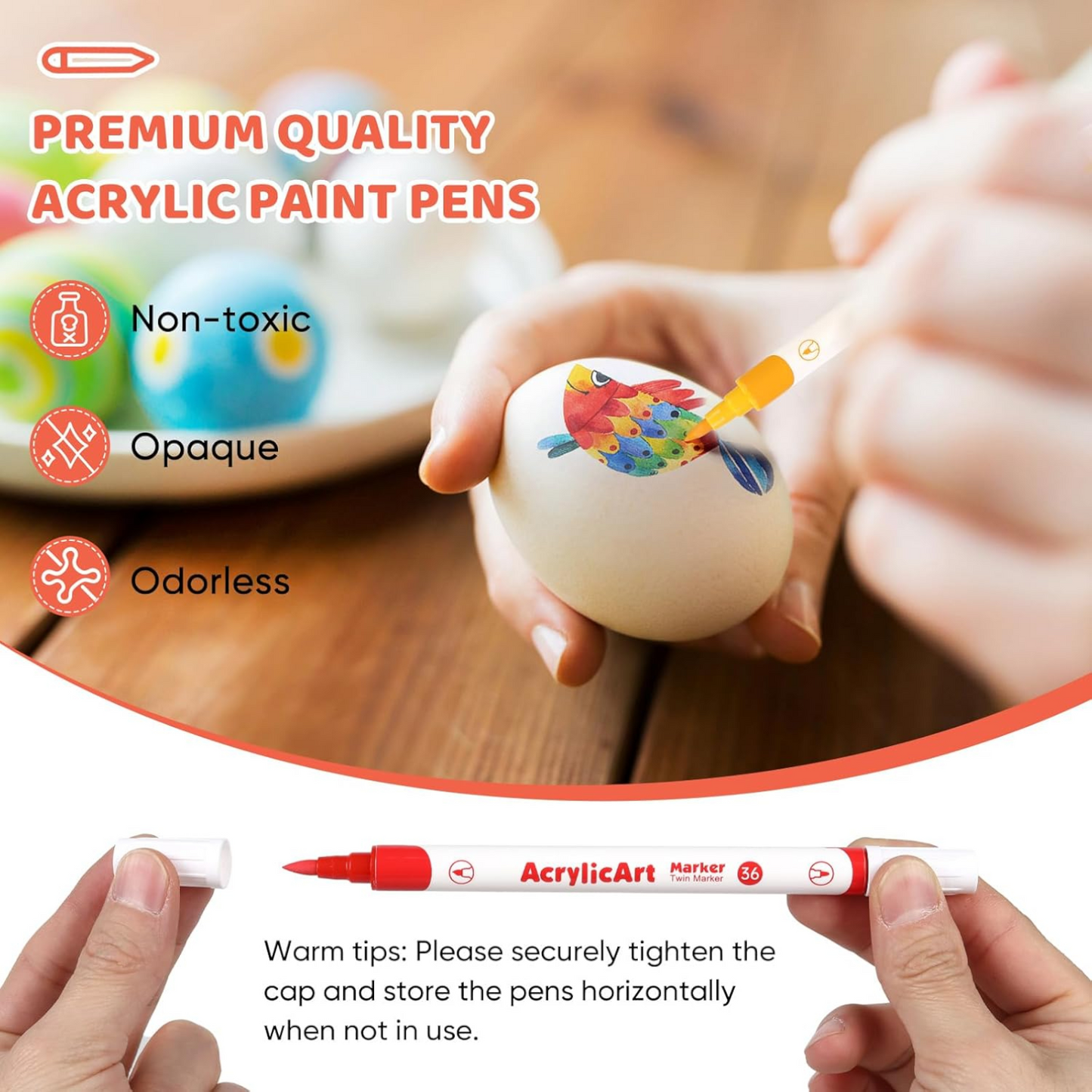 24 & 36 Colors Acrylic Paint Pens With Dual Tip - Medium and Brush Tips