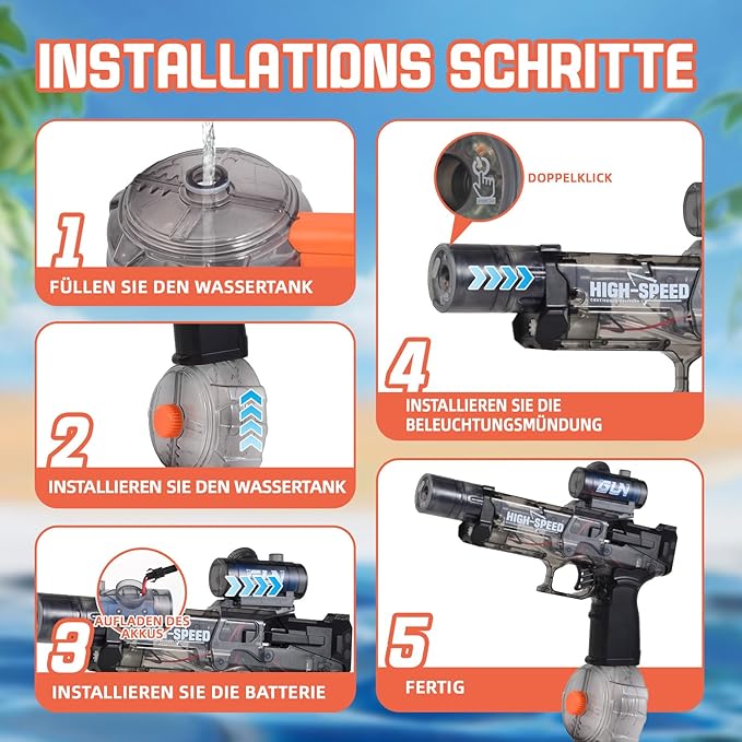 Electric Water Gun with Realistic Flame Light Effects Simulated Recoil Rechargeable