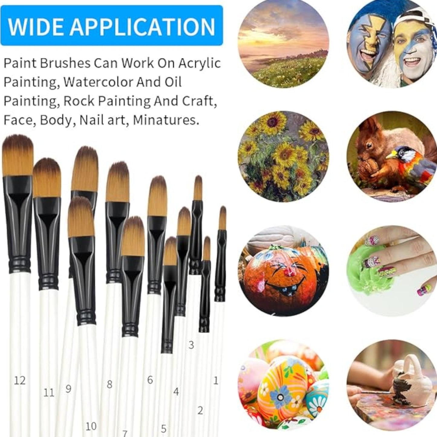 Paintbrushes White Wooden Handle Paint Brush Set