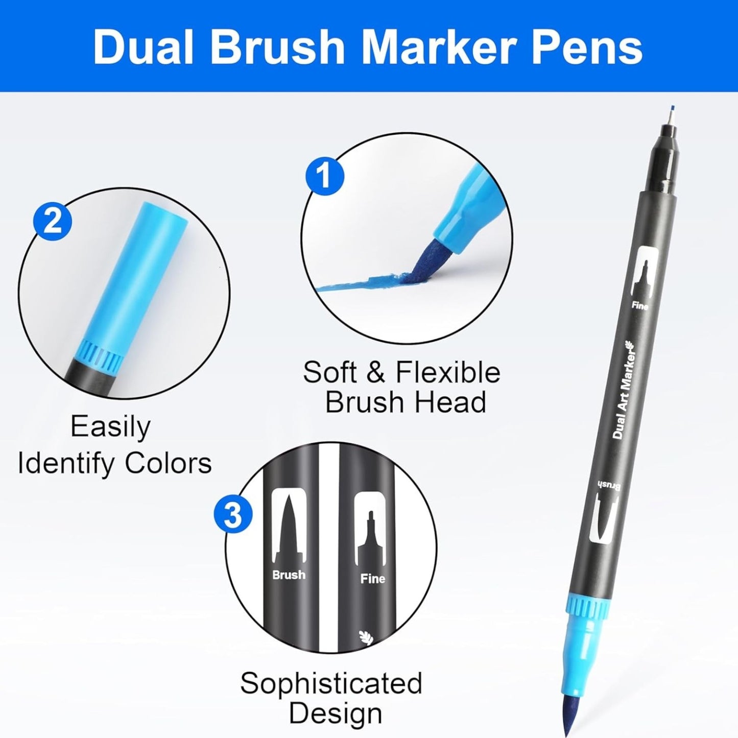 Dual Brush Marker Pens, 24 Colors Art Markers with Fine and Brush Tip