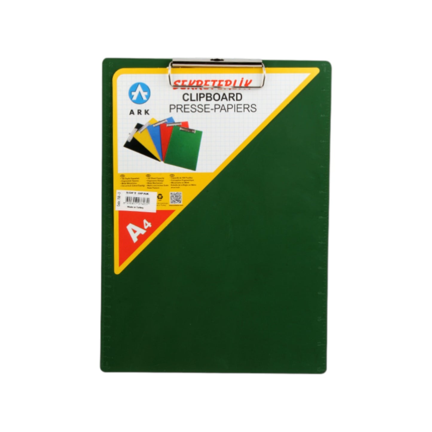 Writing Board (Blanchetta) with Paper Clip, Soft Green Color Plastic, A4 - Ark 7603