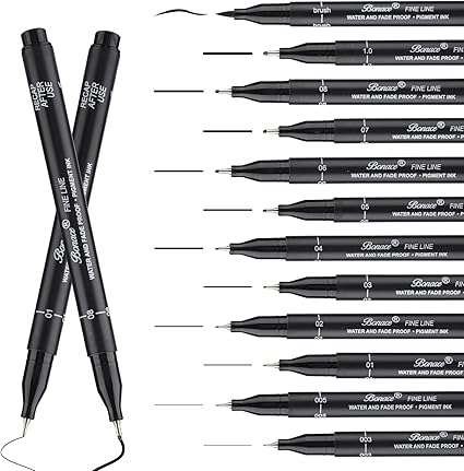 Black Fineliner Pens - 8 Set