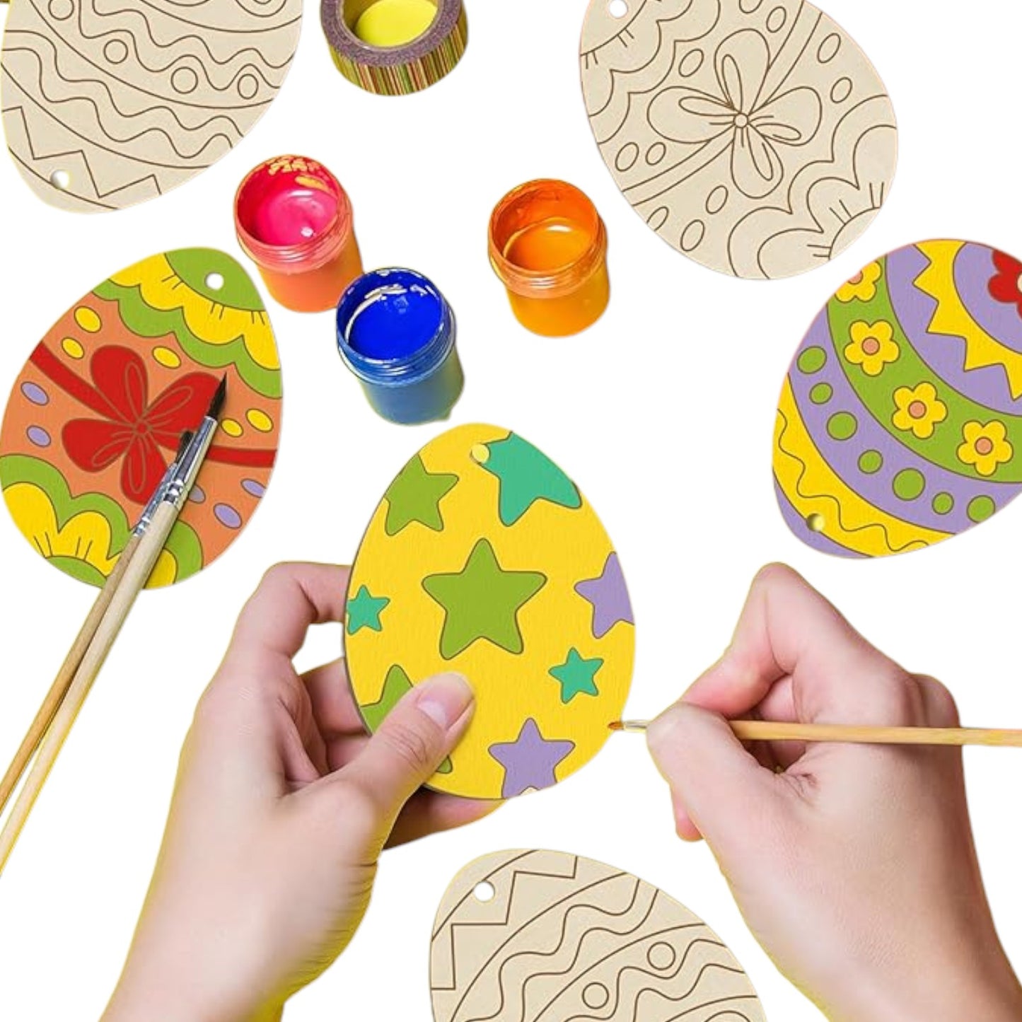 36PCS Wooden Easter Ornaments to Paint, 6 Styles DIY Blank Unfinished Wood Egg Cutouts