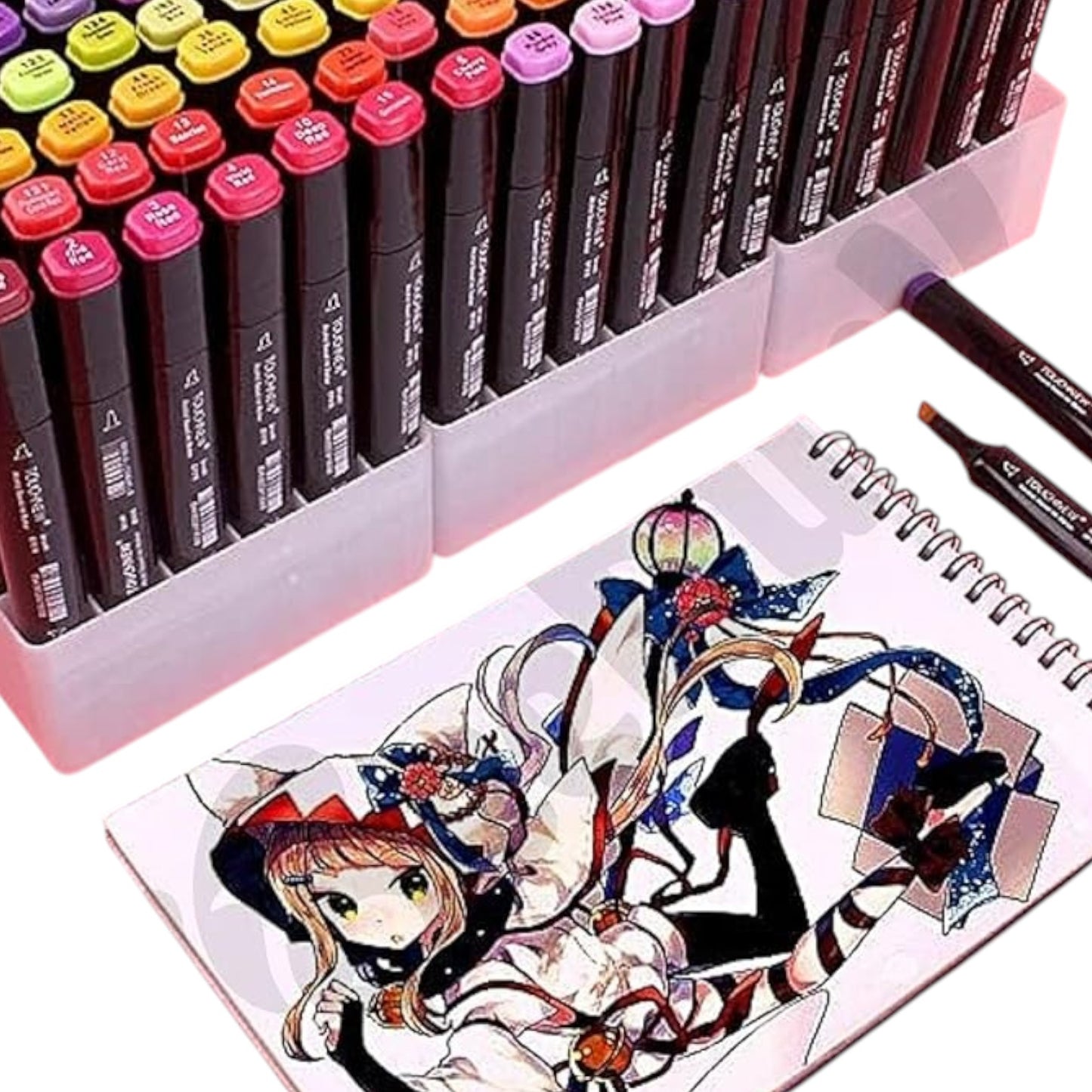 Sketch Pens Set of 24 Colors With Carrying Case, Dual Tip Fine and Broad Chisel