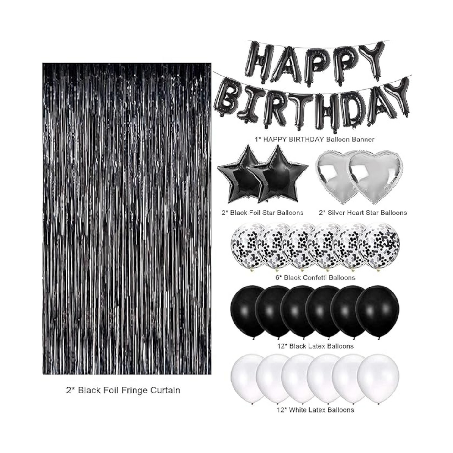 Black Birthday Party Decorations Set