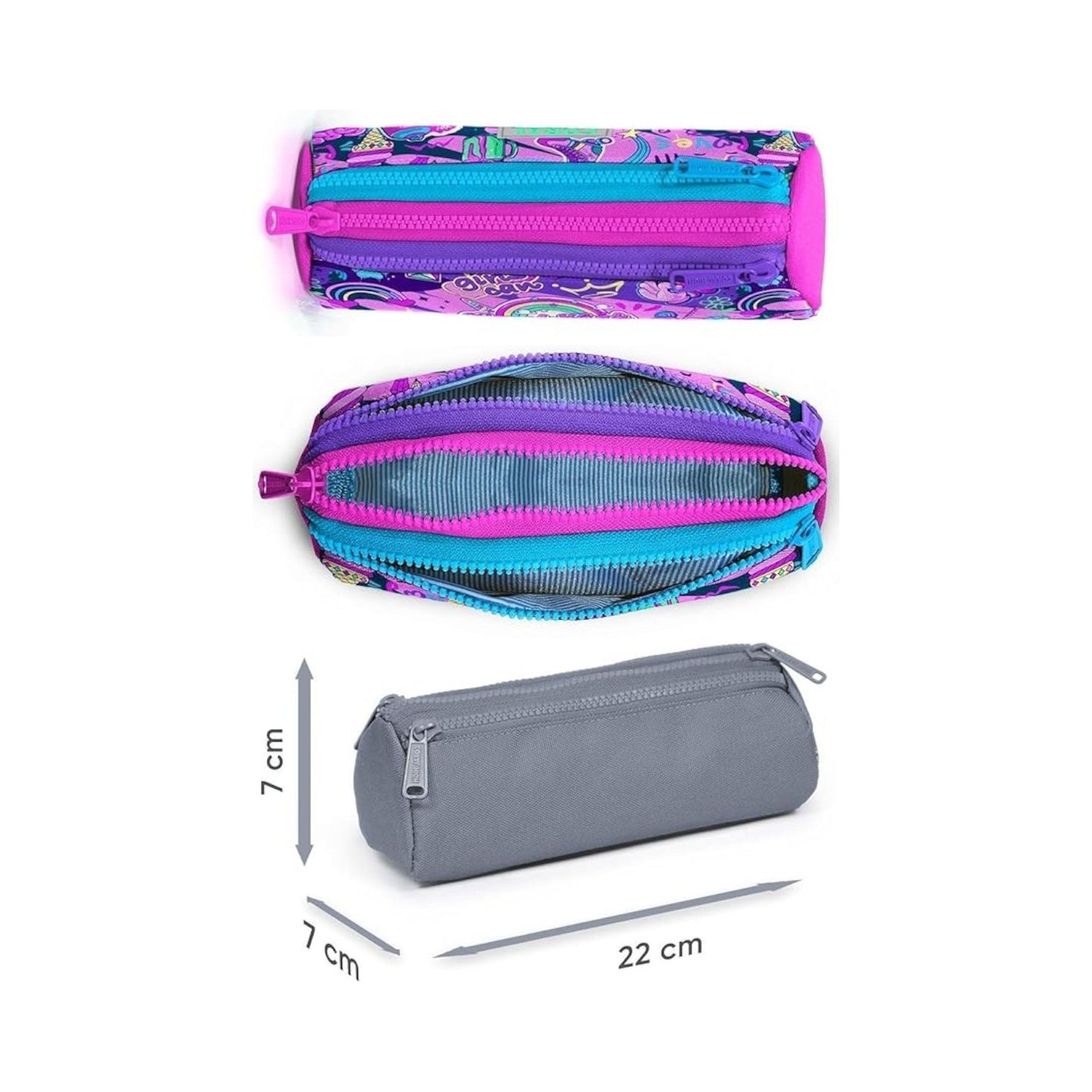 Coral High Kids Graffiti Patterned Three Compartment Pencil Bag
