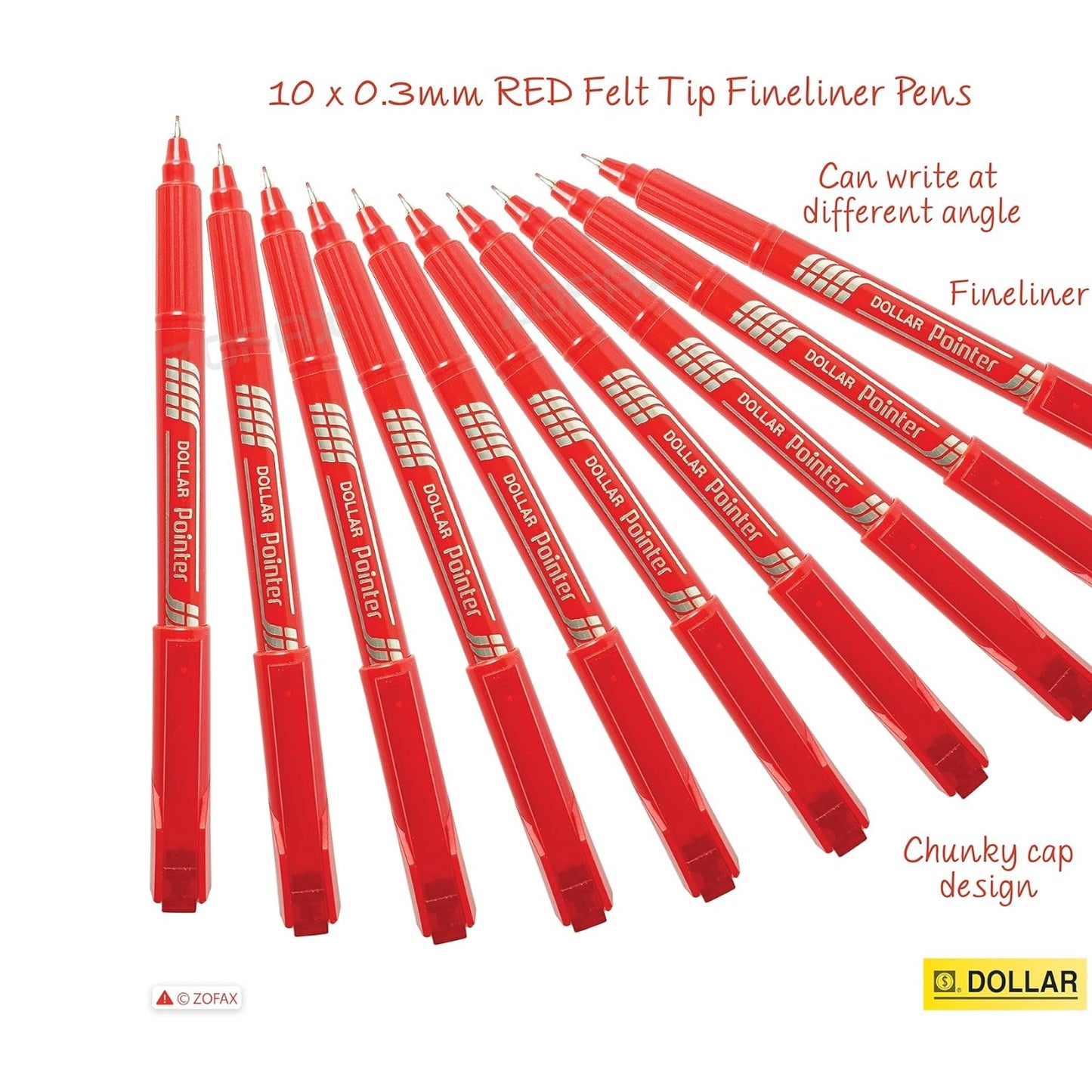 DOLLAR Fineliner Pens, RED, 0.3mm Ultra Fine Felt Tip