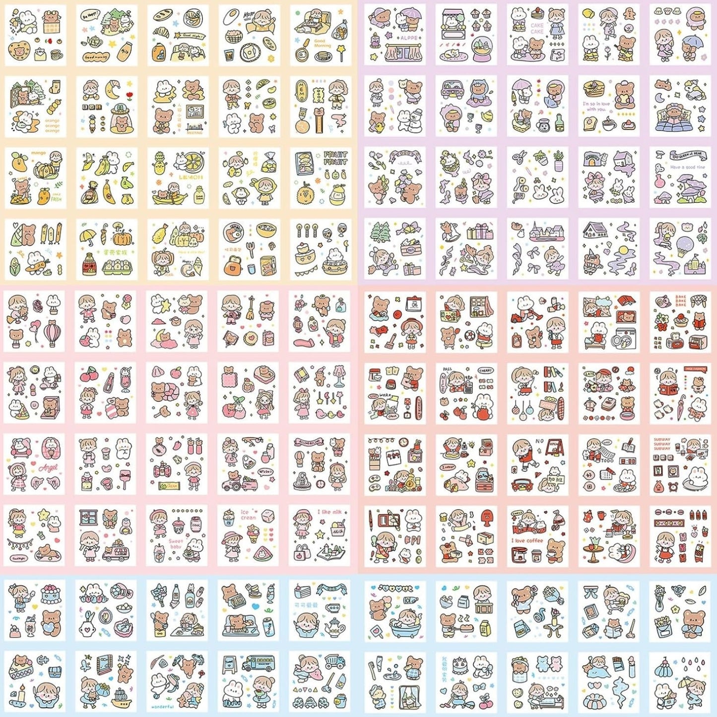 18 Sheets Small Pieces - Cute PET Transparent Cartoon Character Animal Flower Decorative Scrapbook