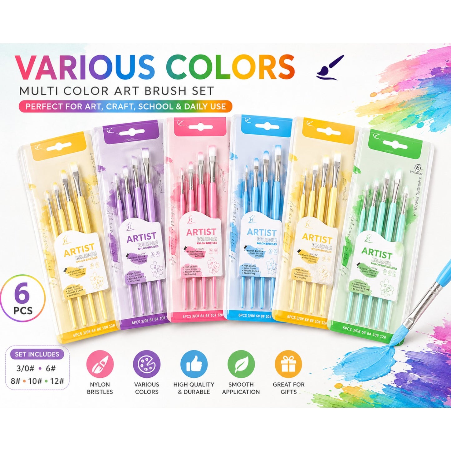 Giorgione Flat Nylon Artist Brush Set (6pcs)