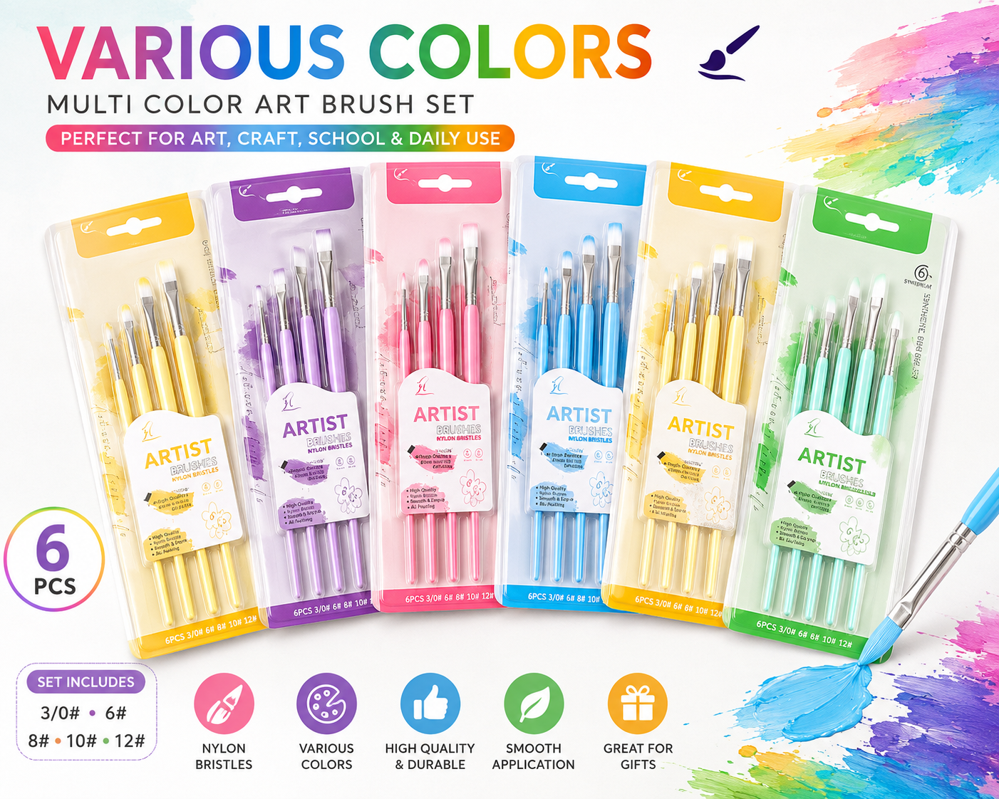 Giorgione Flat Nylon Artist Brush Set (6pcs)