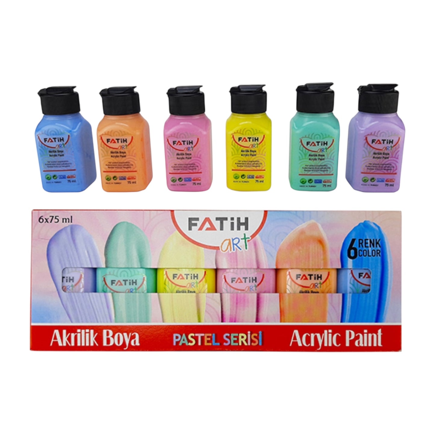 Fatih 55510 acrylic pastel Paint, 75 ml – Set of 6 Colors