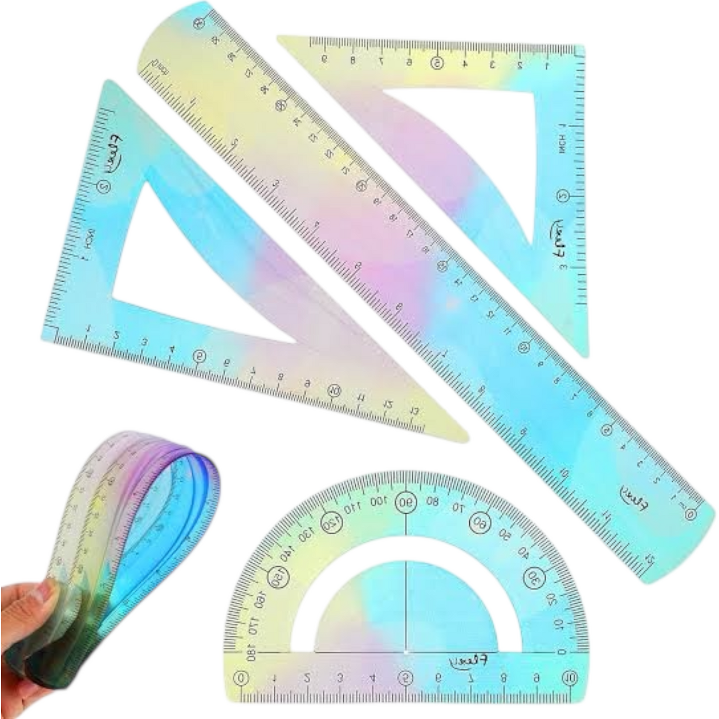Flexible plastic geometry drawing set 4 pieces colored – Keyroad Model KR972979