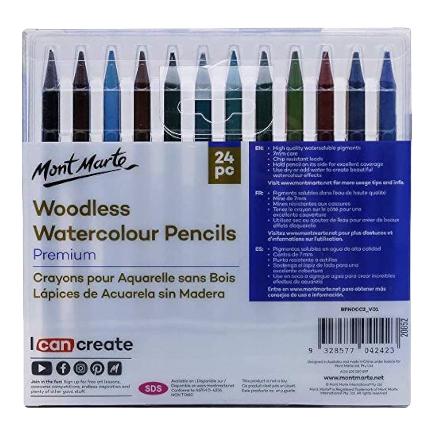 Mont Marte Woodless Watercolor Pencils Set 24 Color