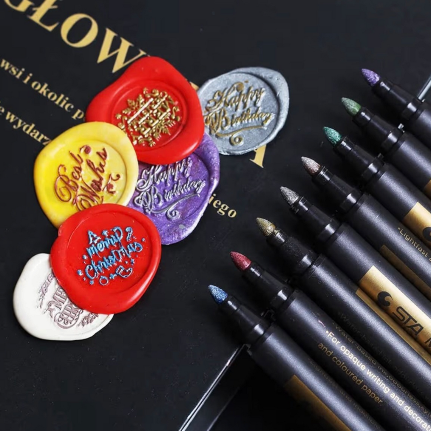 Wax Seal Pen Kit, PORXFLY 12 Pieces Metallic Marker Pens