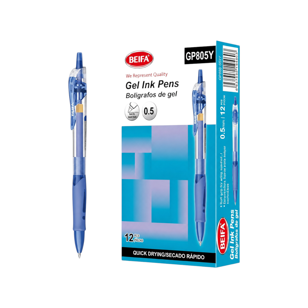 Beifa Quick-Dry Blue Gel Pen 0.5 mm with Click Mechanism – Model GP805Y