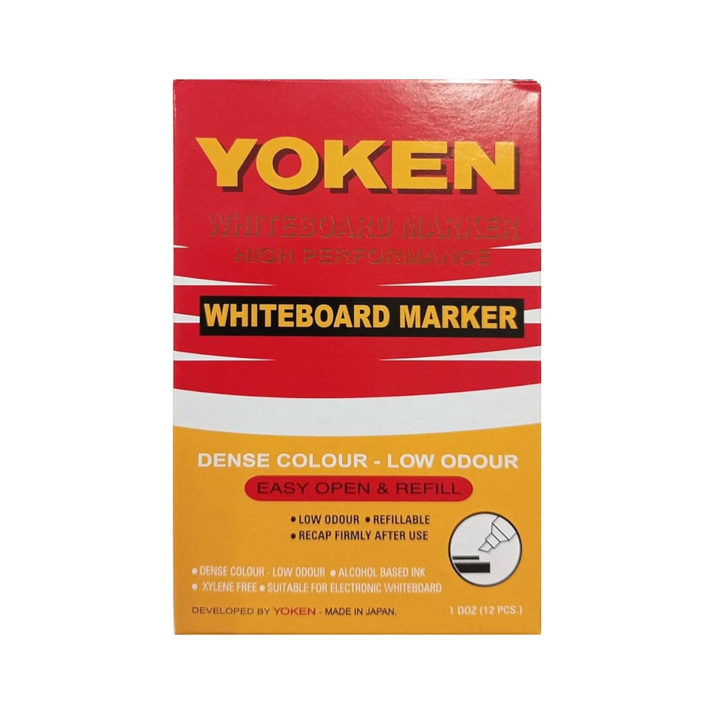 Yoken WB21 Bullet Tip Whiteboard Marker, Red