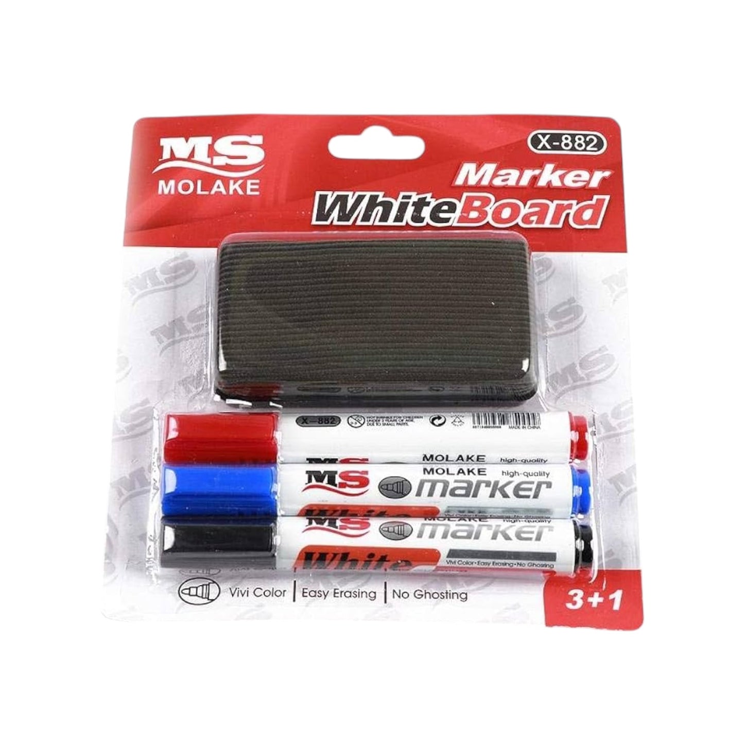Whiteboard 3 Markers & Eraser Set, 4 Pieces