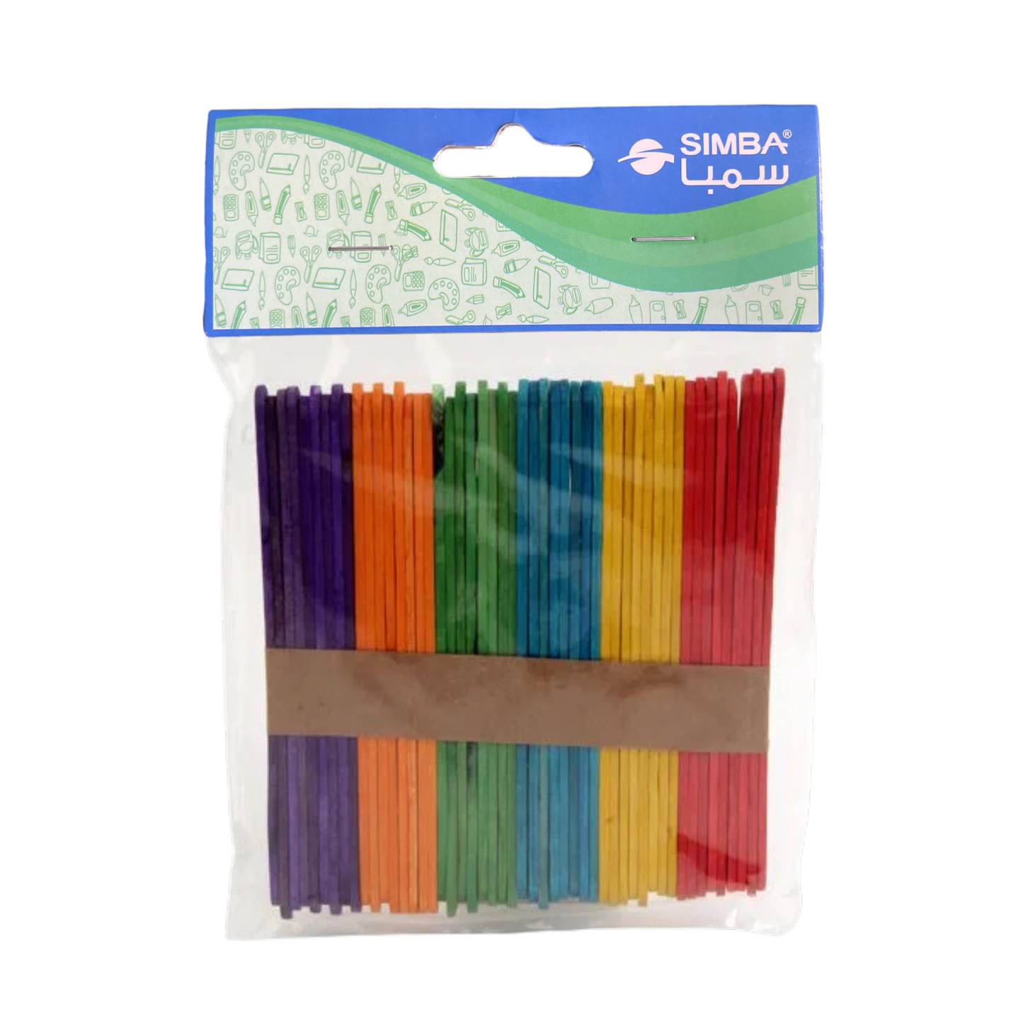 Wide wooden sticks in assorted colors 2 mm thick, pack of 50 pieces