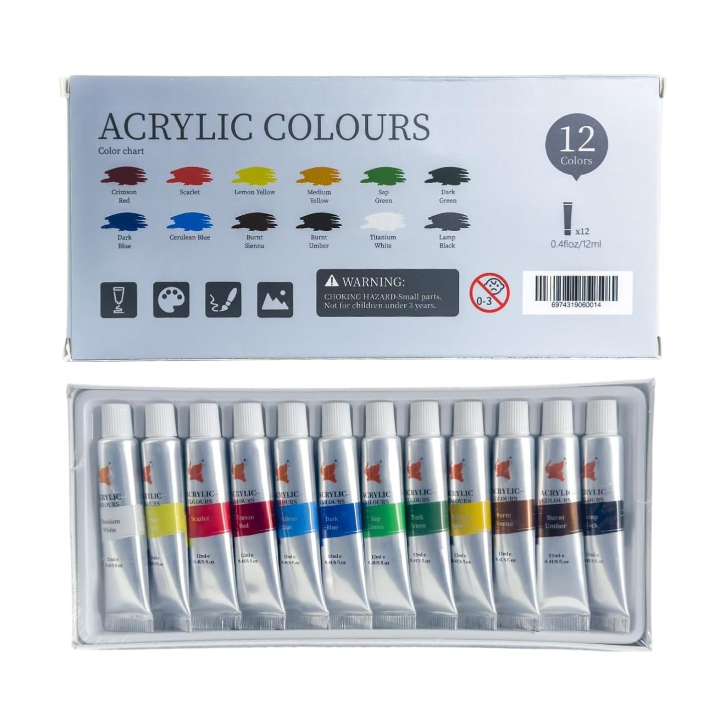 Acrylic Colors - 12 Colors X 12ML Tubes